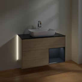 Тумба під раковину Villeroy & Boch Finion 100х50,1 см із підсвічуванням МДФ шпон дуба/скло чорне матове G782HGPC