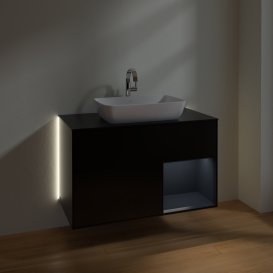 Тумба под раковину Villeroy & Boch Finion 100х50,1 см с подсветкой МДФ черный матовый лак/стекло черное матовое G782HGPD
