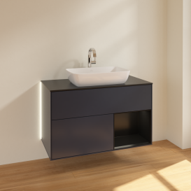 Тумба під раковину Villeroy & Boch Finion 100х50,1 см із підсвічуванням МДФ темно-синій матовий лак/скло чорне матове G782PDHG