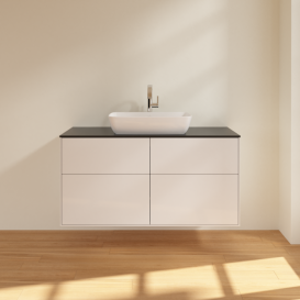 Тумба під раковину Villeroy & Boch Finion 120х50,1 см МДФ білий глянцевий лак/скло чорне матове F79200GF