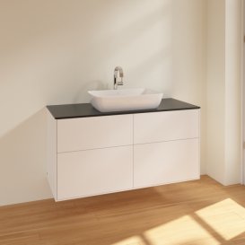 Тумба під раковину Villeroy & Boch Finion 120х50,1 см МДФ білий матовий лак/скло чорне матове F79200MT