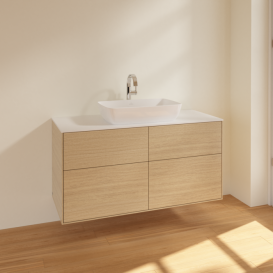 Тумба під раковину Villeroy&Boch Finion 120х50,1 см МДФ шпон дуба/скло біле матове F79100PC