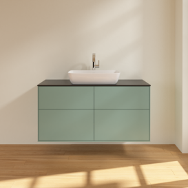 Тумба під раковину Villeroy & Boch Finion 120х50,1 см МДФ оливковий матовий лак/скло чорне матове F79200GM