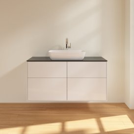 Тумба під раковину Villeroy & Boch Finion 120х50,1 см з підсвіткою МДФ білий глянцевий лак/скло чорне матове G79200GF