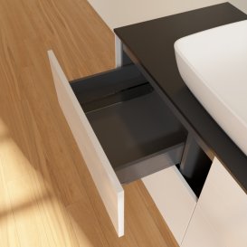 Тумба під раковину Villeroy & Boch Finion 120х50,1 см з підсвіткою МДФ білий глянцевий лак/скло чорне матове G79200GF