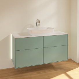 Тумба під раковину Villeroy & Boch Finion 120х50,1 см із підсвічуванням МДФ оливковий матовий лак/скло біле матове G79100GM