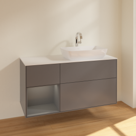 Тумба під раковину Villeroy & Boch Finion 120х50,1 см із підсвічуванням МДФ антрацит матовий лак/скло біле матове F801GKGK