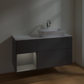 Тумба під раковину Villeroy & Boch Finion 120х50,1 см із підсвічуванням МДФ антрацит матовий лак/скло біле матове F801GKGK