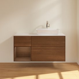 Тумба під раковину Villeroy & Boch Finion 120х50,1 см із підсвічуванням МДФ шпон волоського горіха/скло біле матове F801GNGN