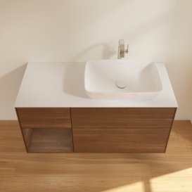 Тумба під раковину Villeroy & Boch Finion 120х50,1 см із підсвічуванням МДФ шпон волоського горіха/скло біле матове F801GNGN