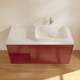 Тумба под раковину Villeroy & Boch Finion 120х50,1 см с подсветкой МДФ пион матовый лак/стекло белое матовое F801HBHB