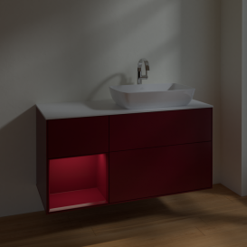 Тумба под раковину Villeroy & Boch Finion 120х50,1 см с подсветкой МДФ пион матовый лак/стекло белое матовое F801HBHB