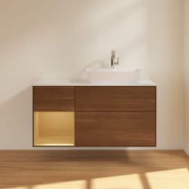 Тумба під раковину Villeroy & Boch Finion 120х50,1 см із підсвічуванням МДФ шпон волоського горіха/скло біле матове F801HFGN