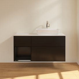 Тумба под раковину Villeroy & Boch Finion 120х50,1 см с подсветкой МДФ черный матовый лак/стекло белое матовое F801PDPD