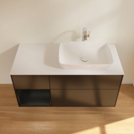 Тумба под раковину Villeroy & Boch Finion 120х50,1 см с подсветкой МДФ черный матовый лак/стекло белое матовое F801PDPD