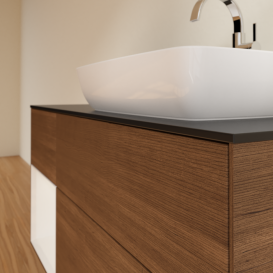 Тумба под раковину Villeroy & Boch Finion 120х50,1 см с подсветкой МДФ шпон грецкого ореха/стекло черное матовое F802GFGN