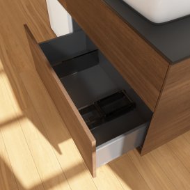 Тумба под раковину Villeroy & Boch Finion 120х50,1 см с подсветкой МДФ шпон грецкого ореха/стекло черное матовое F802GFGN