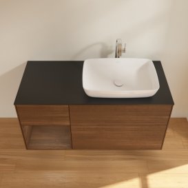 Тумба під раковину Villeroy & Boch Finion 120х50,1 см із підсвічуванням МДФ шпон волоського горіха/скло чорне матове F802GNGN