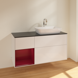 Тумба під раковину Villeroy & Boch Finion 120х50,1 см із підсвічуванням МДФ білий глянцевий лак/скло чорне матове F802HBGF