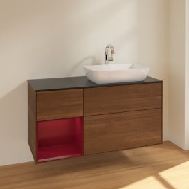 Тумба под раковину Villeroy & Boch Finion 120х50,1 см с подсветкой МДФ шпон грецкого ореха/стекло черное матовое F802HBGN