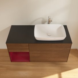 Тумба под раковину Villeroy & Boch Finion 120х50,1 см с подсветкой МДФ шпон грецкого ореха/стекло черное матовое F802HBGN