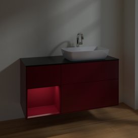 Тумба под раковину Villeroy & Boch Finion 120х50,1 см с подсветкой МДФ пион матовый лак/стекло черное матовое F802HBHB