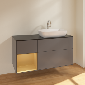 Тумба під раковину Villeroy & Boch Finion 120х50,1 см із підсвічуванням МДФ антрацит матовий лак/скло чорне матове F802HFGK