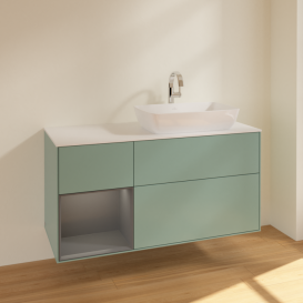 Тумба під раковину Villeroy & Boch Finion 120х50,1 см із підсвічуванням МДФ оливковий матовий лак/скло біле матове F801GKGM