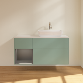 Тумба під раковину Villeroy & Boch Finion 120х50,1 см із підсвічуванням МДФ оливковий матовий лак/скло біле матове F801GKGM