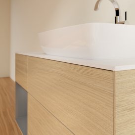 Тумба під раковину Villeroy & Boch Finion 120х50,1 см із підсвічуванням МДФ шпон дуба/скло біле матове F801GKPC