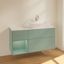 Тумба під раковину Villeroy & Boch Finion 120х50,1 см із підсвічуванням МДФ оливковий матовий лак/скло біле матове F801GMGM