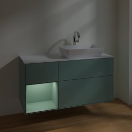 Тумба під раковину Villeroy & Boch Finion 120х50,1 см із підсвічуванням МДФ оливковий матовий лак/скло біле матове F801GMGM