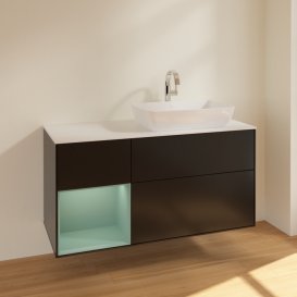 Тумба под раковину Villeroy & Boch Finion 120х50,1 см с подсветкой МДФ черный матовый лак/стекло белое матовое F801GMPD