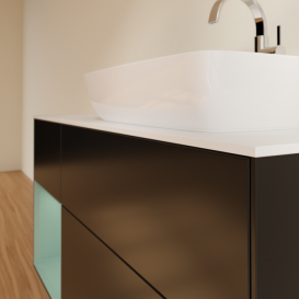 Тумба под раковину Villeroy & Boch Finion 120х50,1 см с подсветкой МДФ черный матовый лак/стекло белое матовое F801GMPD