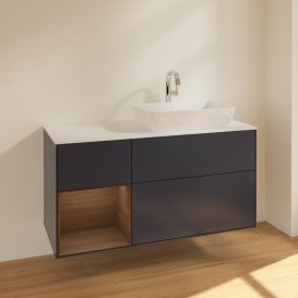 Тумба під раковину Villeroy & Boch Finion 120х50,1 см із підсвічуванням МДФ темно-синій матовий лак/скло біле матове F801GNHG