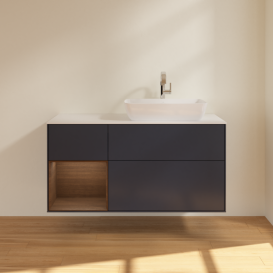 Тумба під раковину Villeroy & Boch Finion 120х50,1 см із підсвічуванням МДФ темно-синій матовий лак/скло біле матове F801GNHG