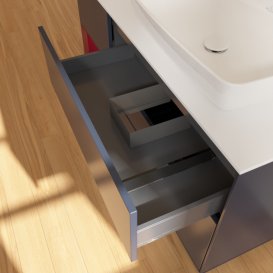 Тумба під раковину Villeroy & Boch Finion 120х50,1 см із підсвічуванням МДФ темно-синій матовий лак/скло біле матове F801HBHG