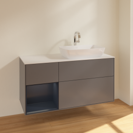 Тумба під раковину Villeroy & Boch Finion 120х50,1 см із підсвічуванням МДФ антрацит  матовий лак/скло біле матове F801HGGK