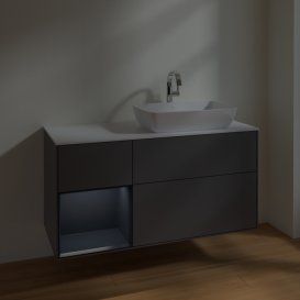 Тумба під раковину Villeroy & Boch Finion 120х50,1 см із підсвічуванням МДФ антрацит  матовий лак/скло біле матове F801HGGK