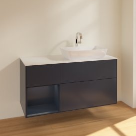 Тумба під раковину Villeroy & Boch Finion 120х50,1 см із підсвічуванням МДФ темно-синій матовий лак/скло біле матове F801HGHG