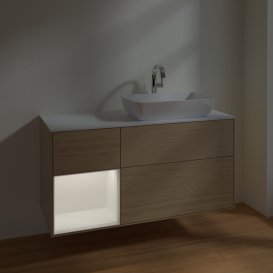 Тумба под раковину Villeroy & Boch Finion 120х50,1 см с подсветкой МДФ шпон дуба/стекло белое матовое F801MTPC