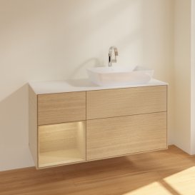 Тумба под раковину Villeroy & Boch Finion 120х50,1 см с подсветкой МДФ шпон дуба/стекло белое матовое F801PCPC