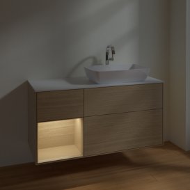 Тумба под раковину Villeroy & Boch Finion 120х50,1 см с подсветкой МДФ шпон дуба/стекло белое матовое F801PCPC