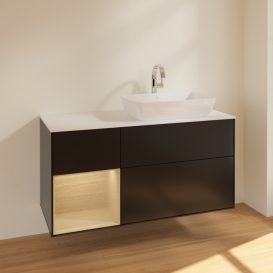 Тумба под раковину Villeroy & Boch Finion 120х50,1 см с подсветкой МДФ черный матовый лак/стекло белое матовое F801PCPD