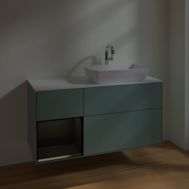 Тумба під раковину Villeroy & Boch Finion 120х50,1 см із підсвічуванням МДФ оливковий матовий лак/скло біле матове F801PDGM