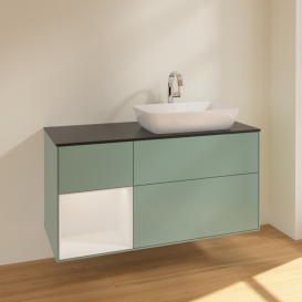 Тумба під раковину Villeroy & Boch Finion 120х50,1 см із підсвічуванням МДФ оливковий матовий лак/скло чорне матове F802GFGM