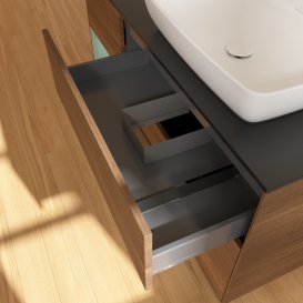 Тумба под раковину Villeroy & Boch Finion 120х50,1 см с подсветкой МДФ шпон грецкого ореха/стекло черное матовое F802GMGN