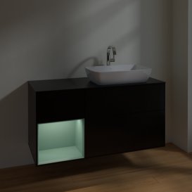 Тумба под раковину Villeroy & Boch Finion 120х50,1 см с подсветкой МДФ черный матовый лак/стекло черное матовое F802GMPD