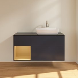 Тумба під раковину Villeroy & Boch Finion 120х50,1 см із підсвічуванням МДФ темно-синій матовий лак/скло чорне матове F802HFHG