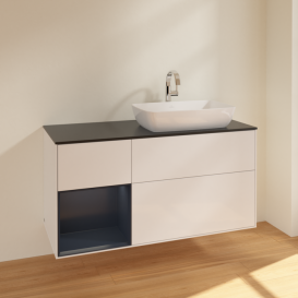 Тумба під раковину Villeroy & Boch Finion 120х50,1 см з підсвіткою МДФ білий глянцевий лак/скло чорне матове F802HGGF